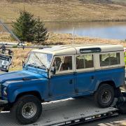 A 1983 Land Rover seen during filming of Shetland on the Old Largs Road