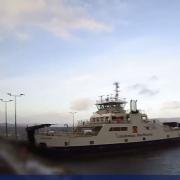 Pictured at midday: CalMac ferry undergoing investigation work