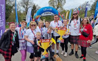 Team effort: Family and friends took part and supported Lauren, Zak and Stuart Rintoul in the Kiltwalk