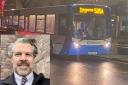 Todd Ferguson, inset, is seeking digital timetables at bus stops