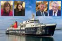 The Isle of Arran ferry and, from left, Fiona Hyslop, Katy Clark, Jamie Greene and Kenneth Gibson