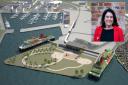 The harbour plans and, inset MSP Katy Clarke