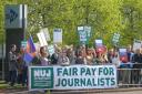 STV journalists demonstrate outside the firm's head office in strike action over pay levels