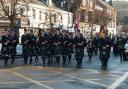 Largs Boys Brigade Marching Band lead the parade onto Bath Street (Largs)