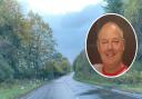 The A78 near Inverkip and, inset, David Horn, who died following the incident