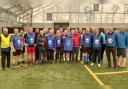 The Largs walking footballers with their Chest Heart & Stroke Scotland bibs.