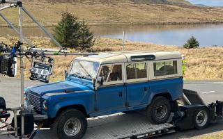 A 1983 Land Rover seen during filming of Shetland on the Old Largs Road