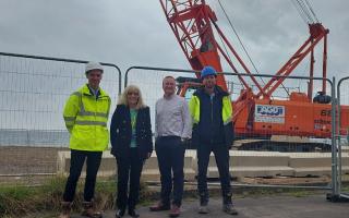 Council Leader Marie Burns and Chief Executive Craig Hatton on a recent visit to the works’ site with (left) Council Roads Team Leader Martin Miller and Mark Ferguson, from Turner and Townsend