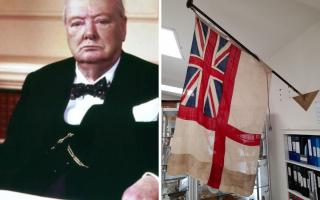 WInston Churchill visited Largs, and also pictured, the White Ensign on display at Largs Museum
